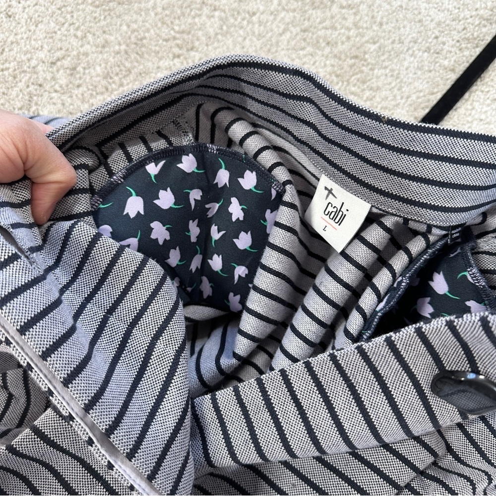 CAbi Dappled Striped Navy Gray Collarless Car Coat Jacket Blazer Academia Size L - Picture 12 of 16